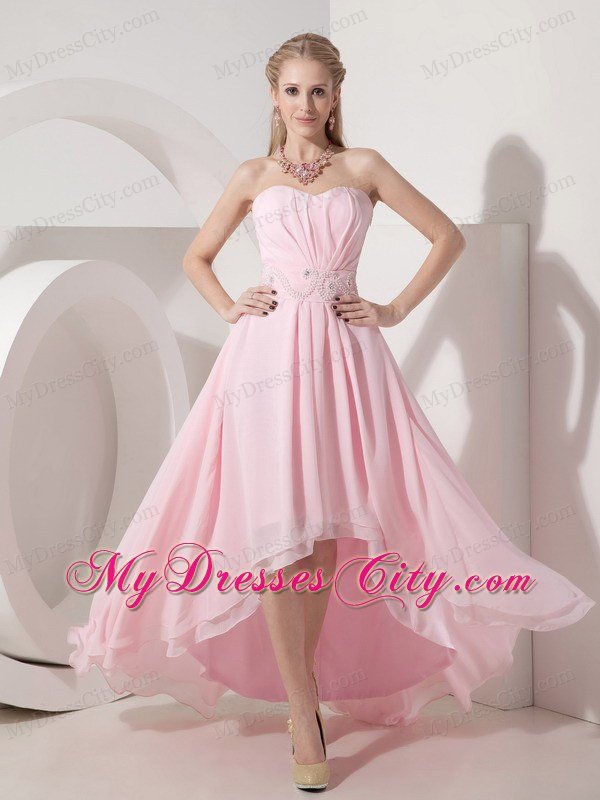 Fashion Style Sweetheart Beaded Baby Pink High-low Prom Party Dresses