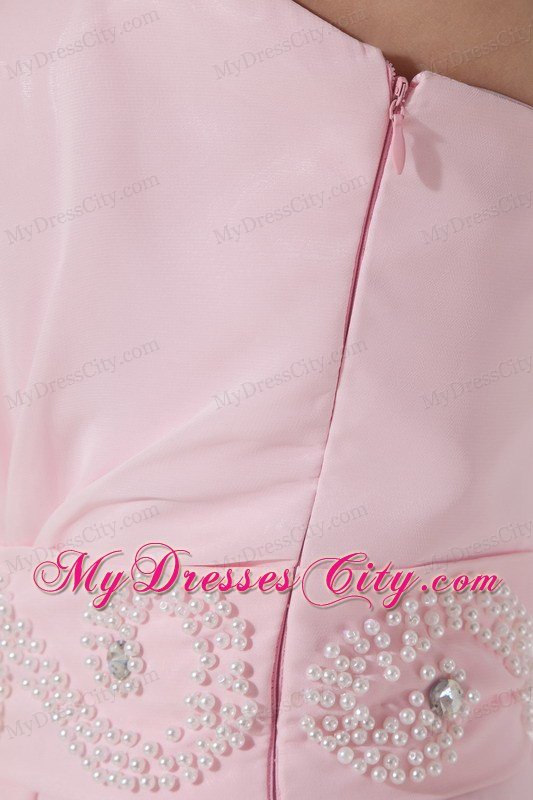 Fashion Style Sweetheart Beaded Baby Pink High-low Prom Party Dresses