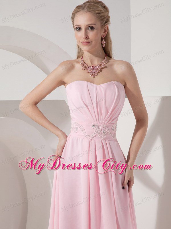 Fashion Style Sweetheart Beaded Baby Pink High-low Prom Party Dresses