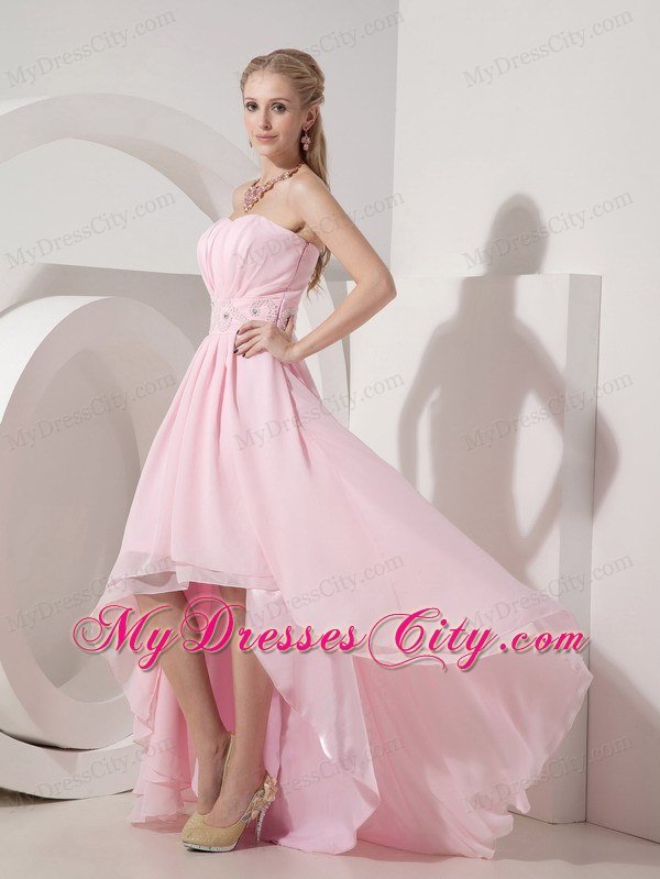 Fashion Style Sweetheart Beaded Baby Pink High-low Prom Party Dresses