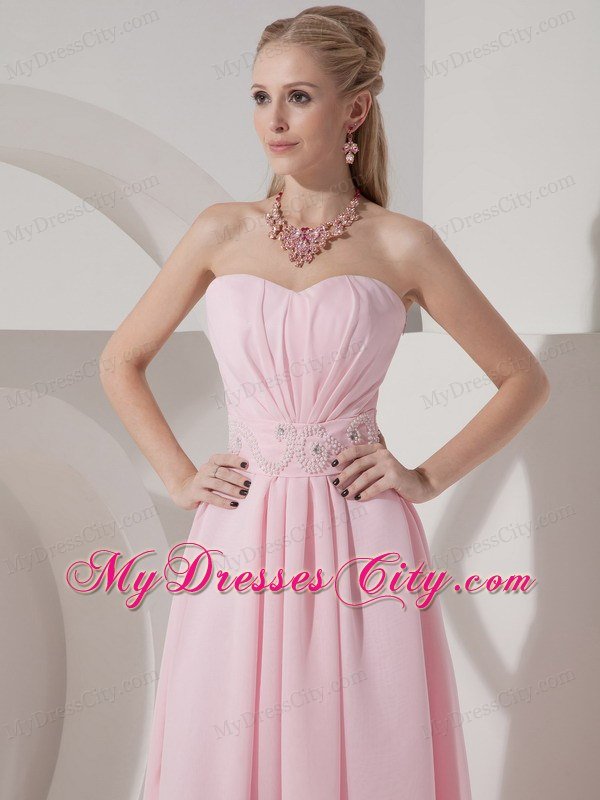 Fashion Style Sweetheart Beaded Baby Pink High-low Prom Party Dresses