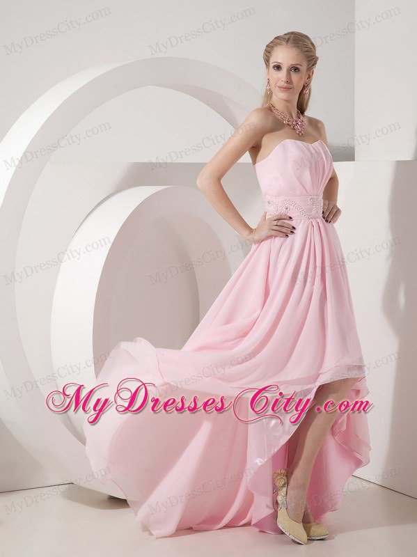 Fashion Style Sweetheart Beaded Baby Pink High-low Prom Party Dresses