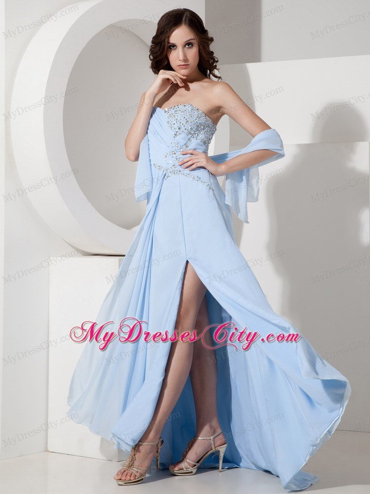 High Slit Beaded One Shoulder Ruching Prom Dress with Side Cut Out