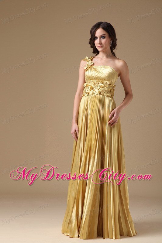 Flowers Empire One Shoulder Pleats Maize Prom Dresses for Women