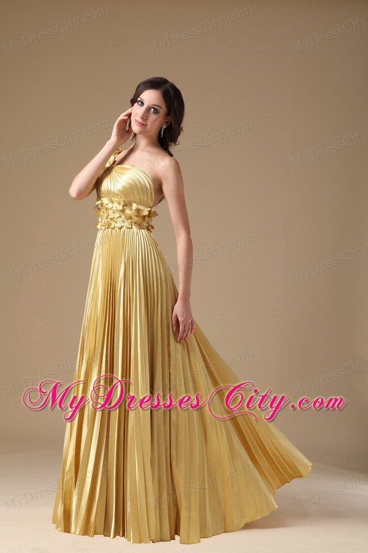 Flowers Empire One Shoulder Pleats Maize Prom Dresses for Women