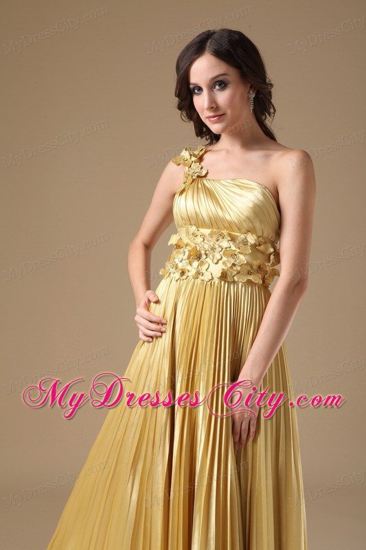 Flowers Empire One Shoulder Pleats Maize Prom Dresses for Women