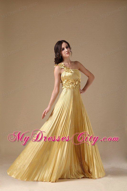 Flowers Empire One Shoulder Pleats Maize Prom Dresses for Women