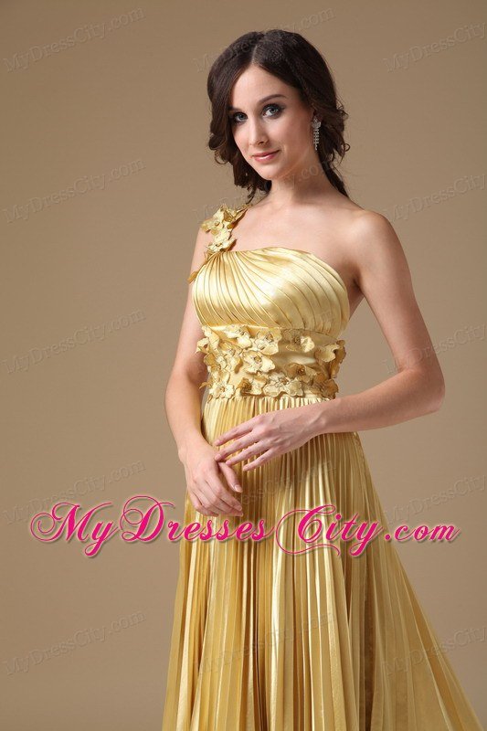 Flowers Empire One Shoulder Pleats Maize Prom Dresses for Women