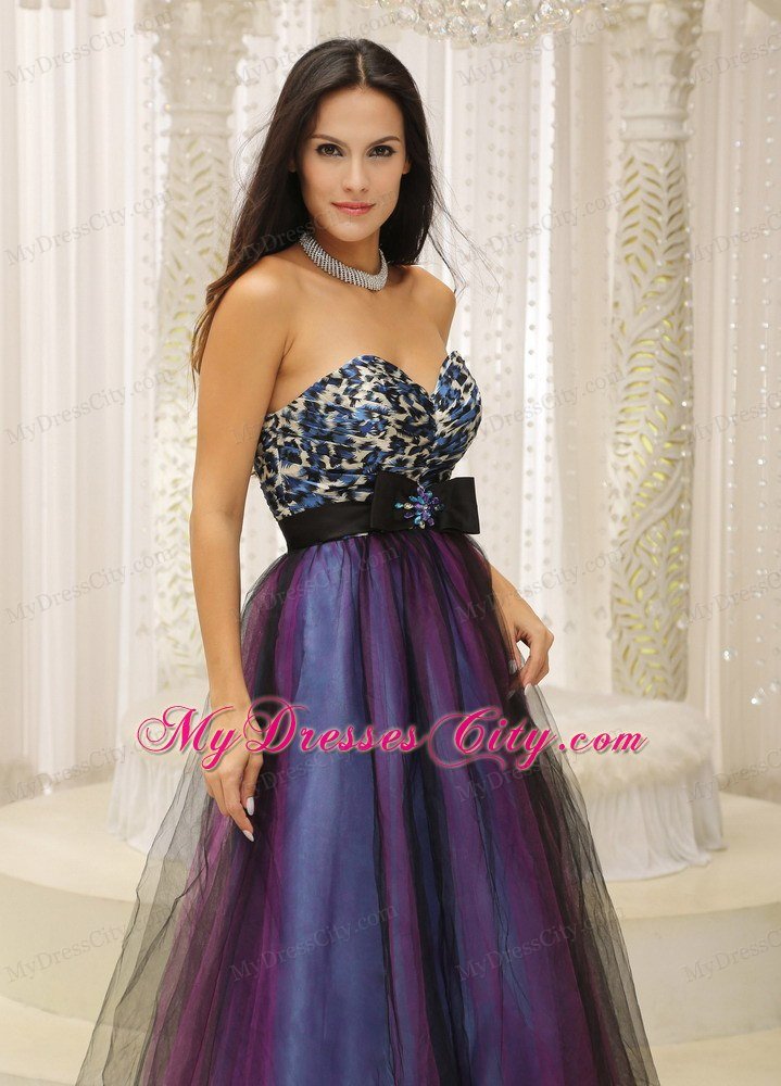 Colorful Tulle Sweetheart Leopard Prom Gowns with Brooch Belt