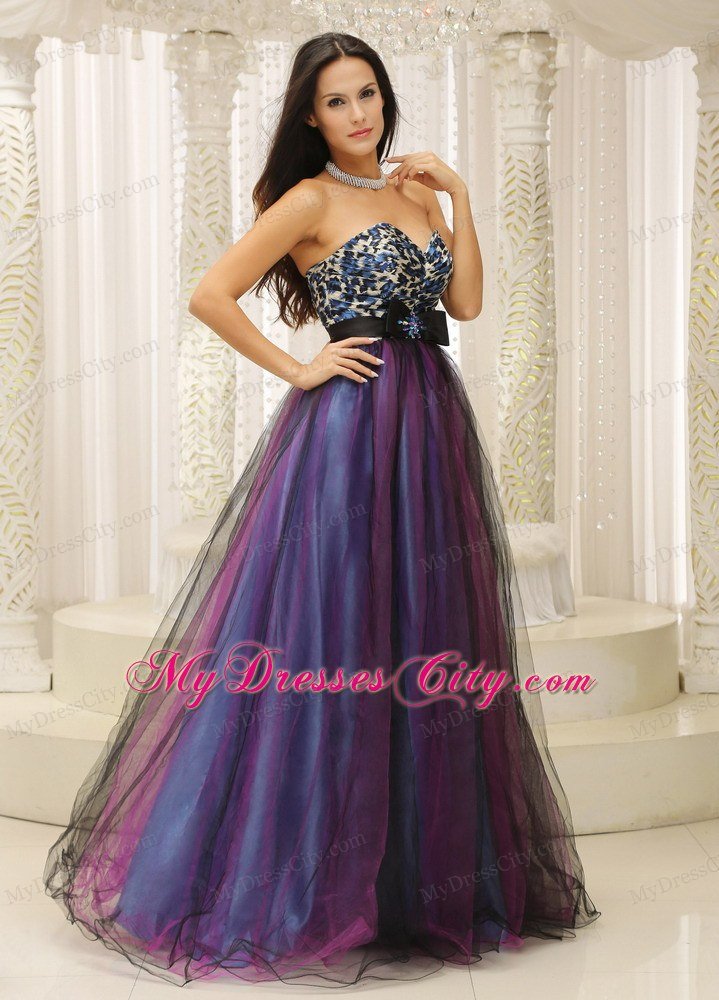 Colorful Tulle Sweetheart Leopard Prom Gowns with Brooch Belt