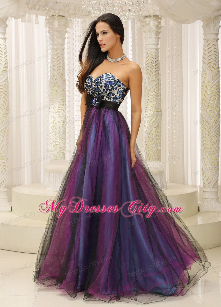 Colorful Tulle Sweetheart Leopard Prom Gowns with Brooch Belt