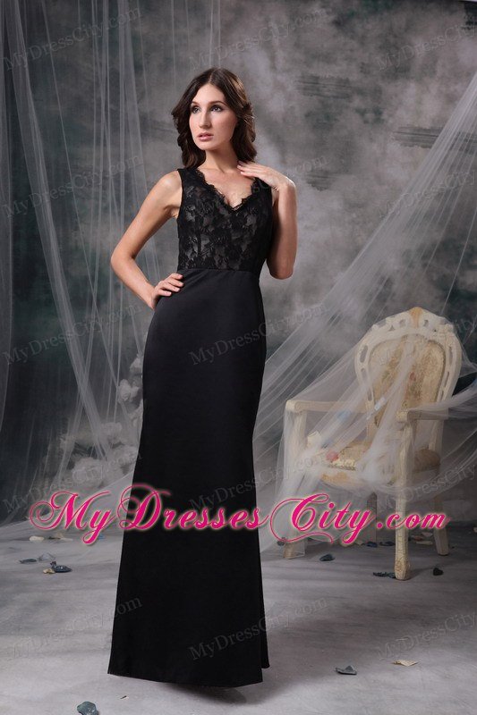 Cheap Lace Column V-neck Elegant Black Prom Dresses for Women