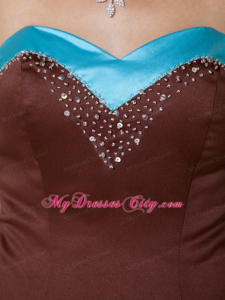 Mermaid Sweetheart Beaded Brown High-low Prom Dress with Blue hem