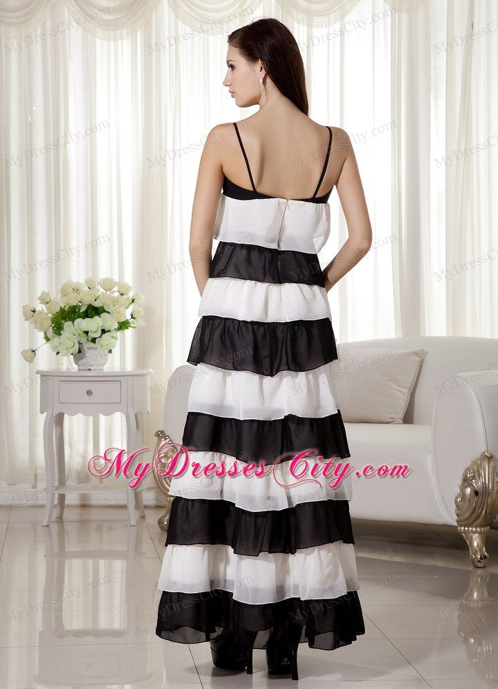 Empire Spaghetti Straps Ankle-length White and Black Prom Dresses