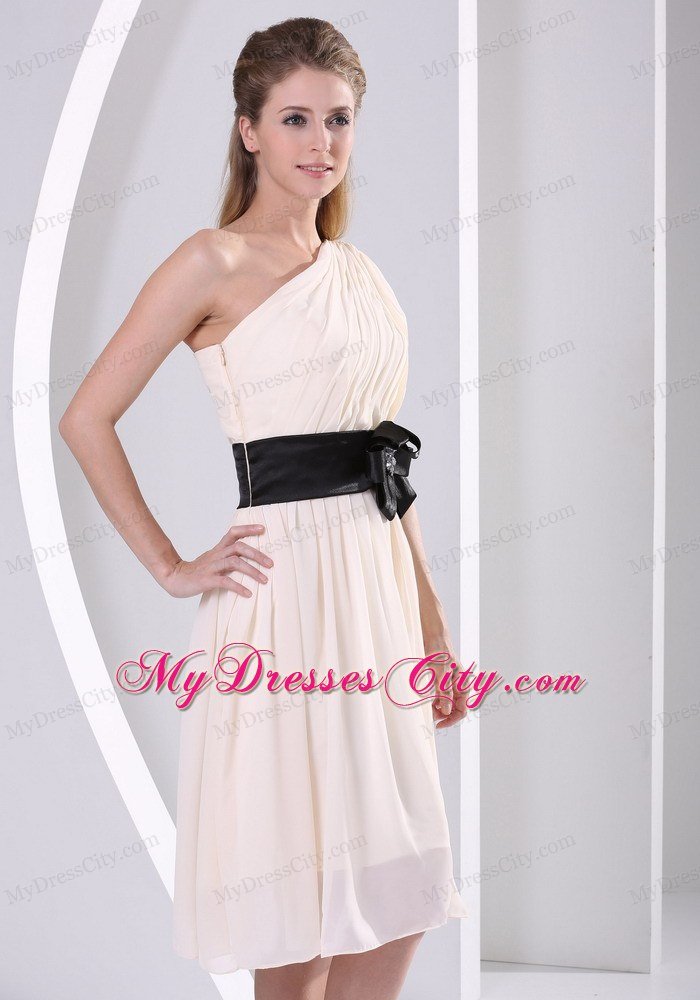 Champagne One Shoulder Prom Dresses With Black Brooch Belt