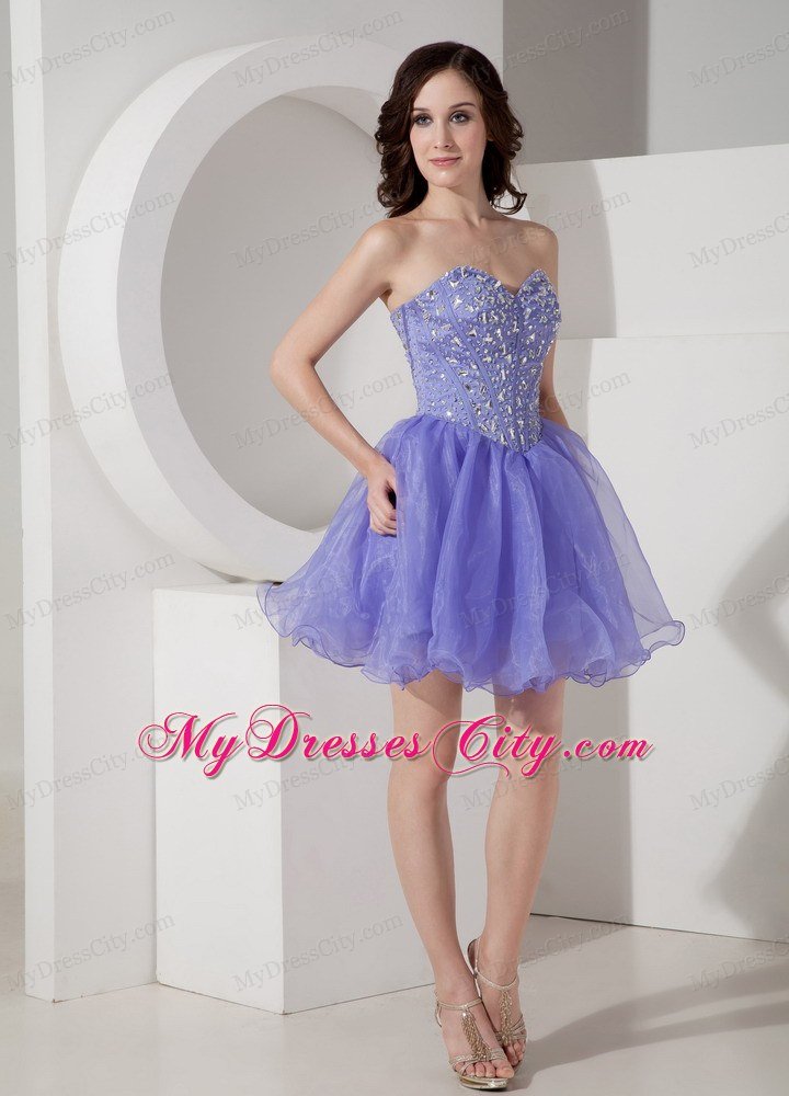 Sweetheart Beaded Lilac Organza Short Prom Dress for Girls