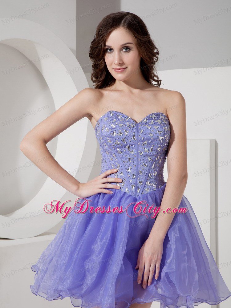 Sweetheart Beaded Lilac Organza Short Prom Dress for Girls