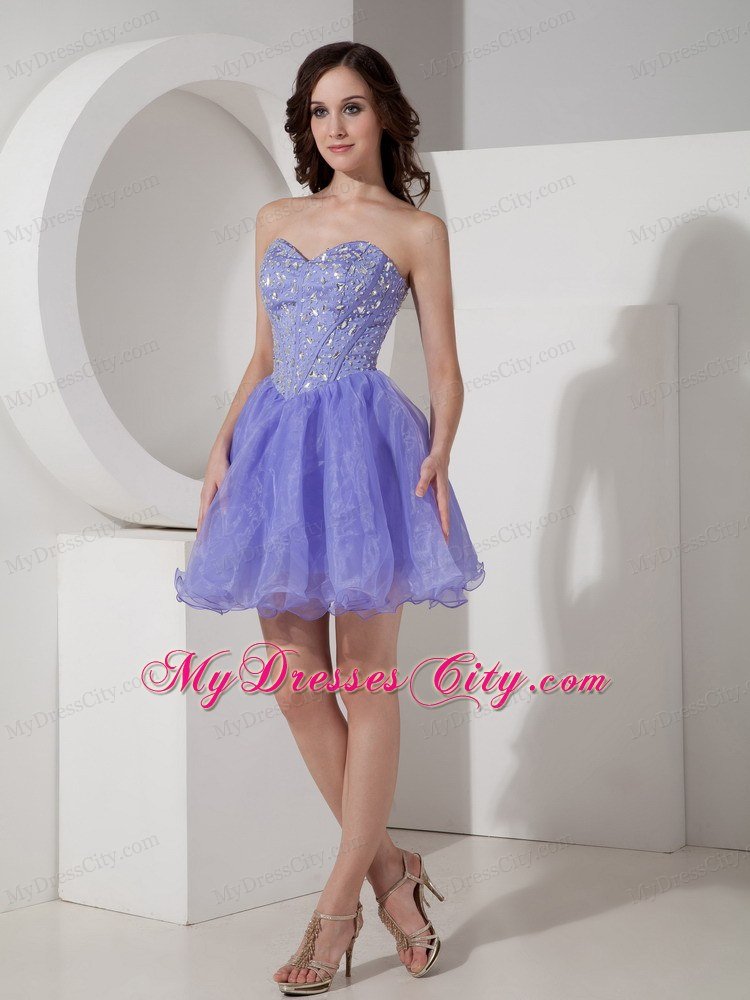 Sweetheart Beaded Lilac Organza Short Prom Dress for Girls