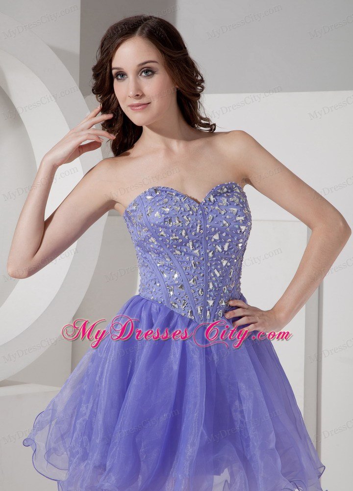 Sweetheart Beaded Lilac Organza Short Prom Dress for Girls