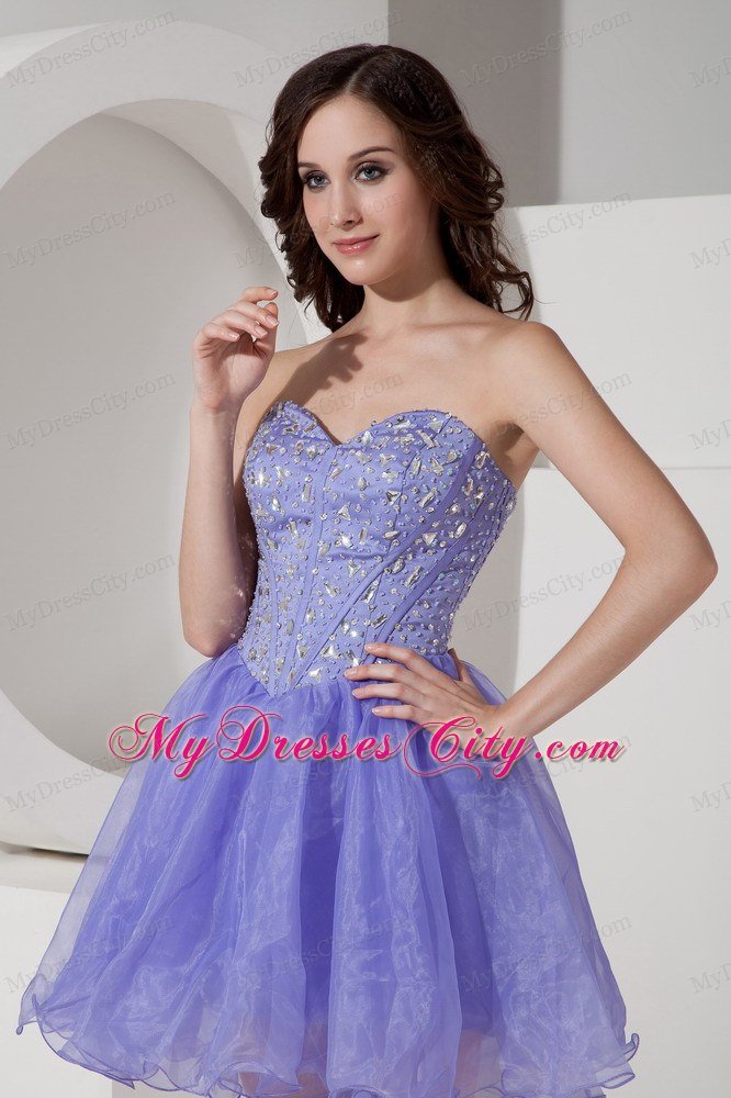 Sweetheart Beaded Lilac Organza Short Prom Dress for Girls