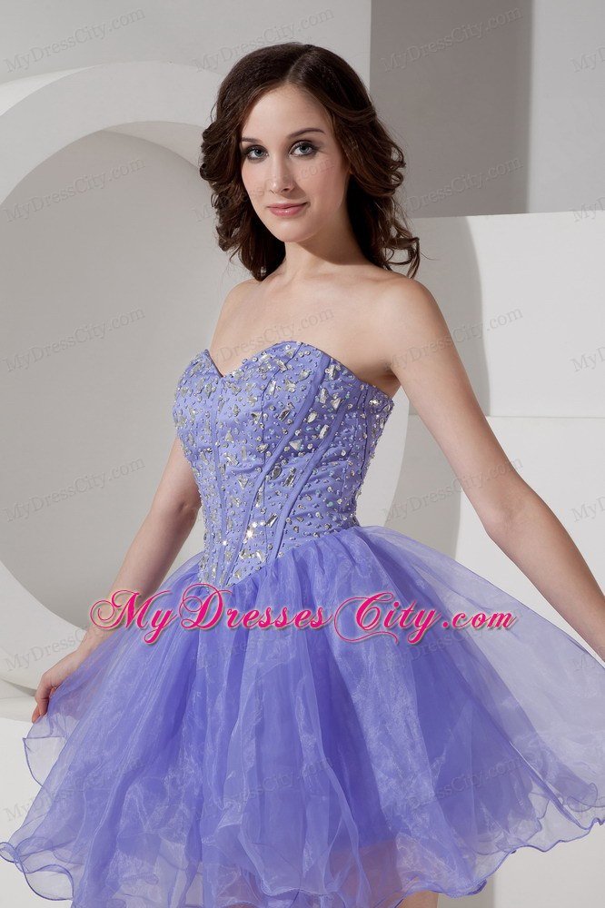 Sweetheart Beaded Lilac Organza Short Prom Dress for Girls