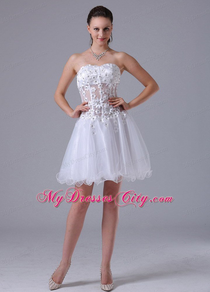 Beaded Floral Embellishment Strapless 2013 White Prom Dresses