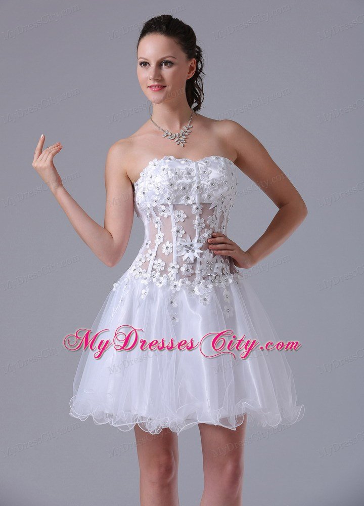 Beaded Floral Embellishment Strapless 2013 White Prom Dresses