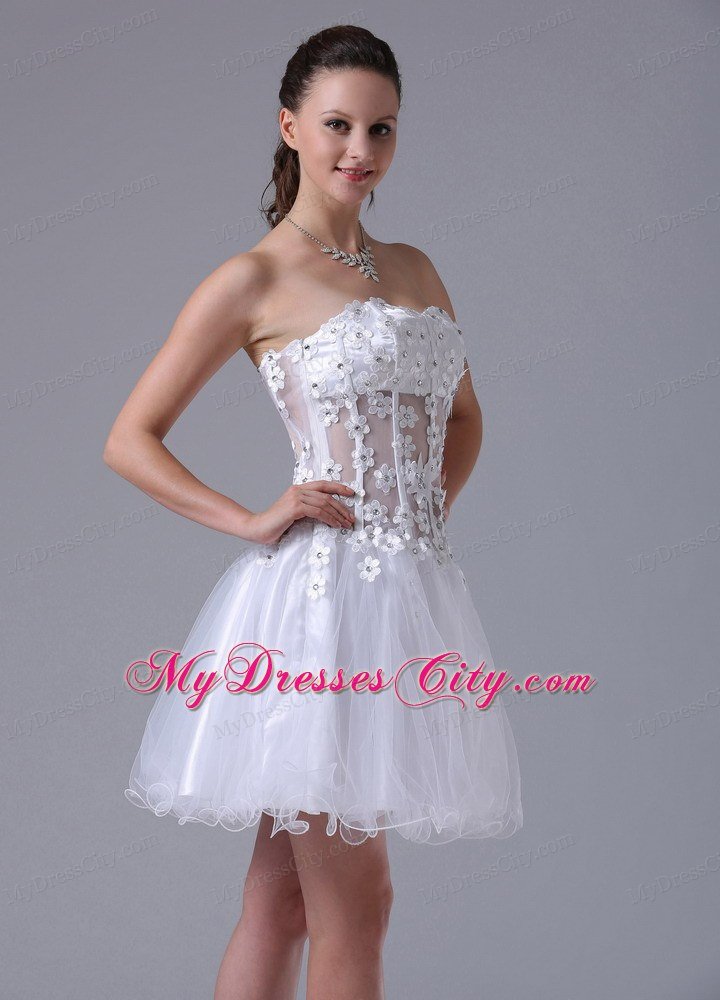 Beaded Floral Embellishment Strapless 2013 White Prom Dresses