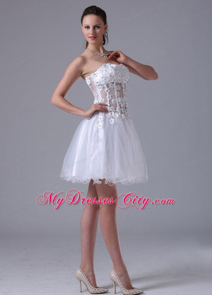 Beaded Floral Embellishment Strapless 2013 White Prom Dresses