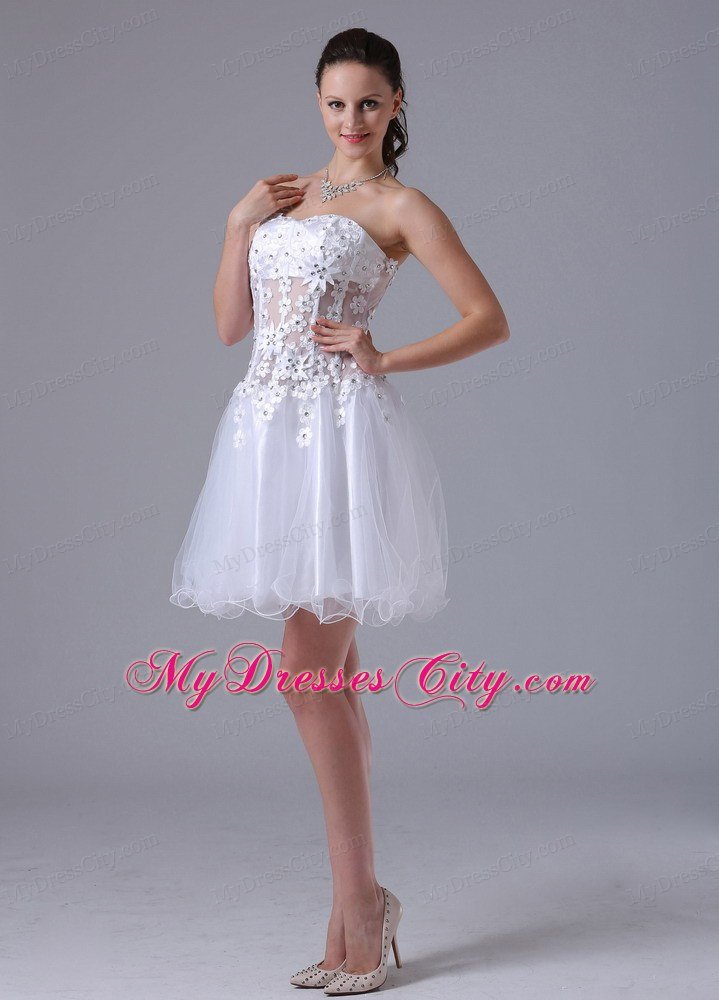 Beaded Floral Embellishment Strapless 2013 White Prom Dresses