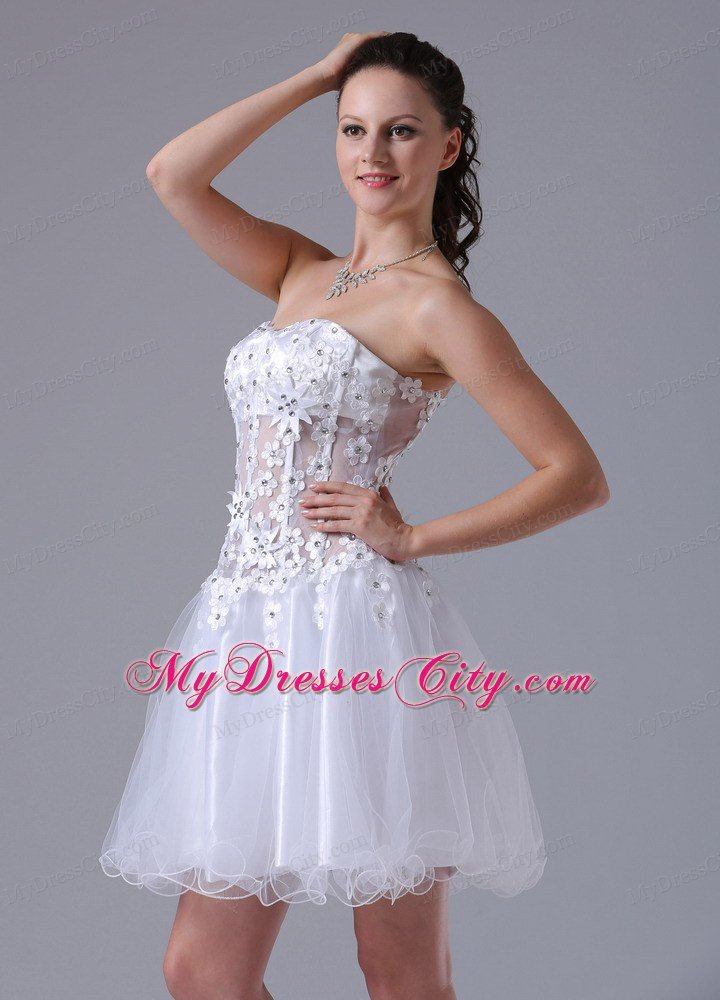 Beaded Floral Embellishment Strapless 2013 White Prom Dresses