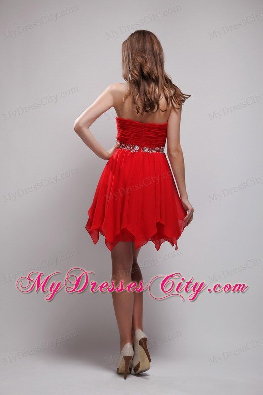 Red Sweetheart Ruching Chiffon 2013 Prom Dresses with Beading