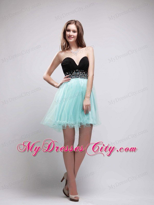 Organza Sweetheart Beaded Black and Apple Green Prom Dresses