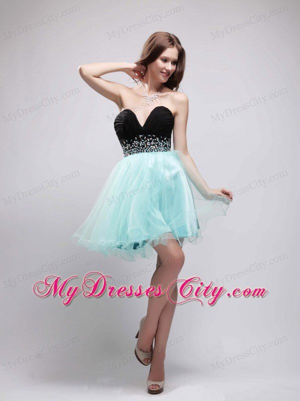 Organza Sweetheart Beaded Black and Apple Green Prom Dresses