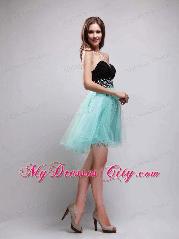 Organza Sweetheart Beaded Black and Apple Green Prom Dresses