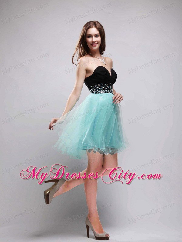 Organza Sweetheart Beaded Black and Apple Green Prom Dresses