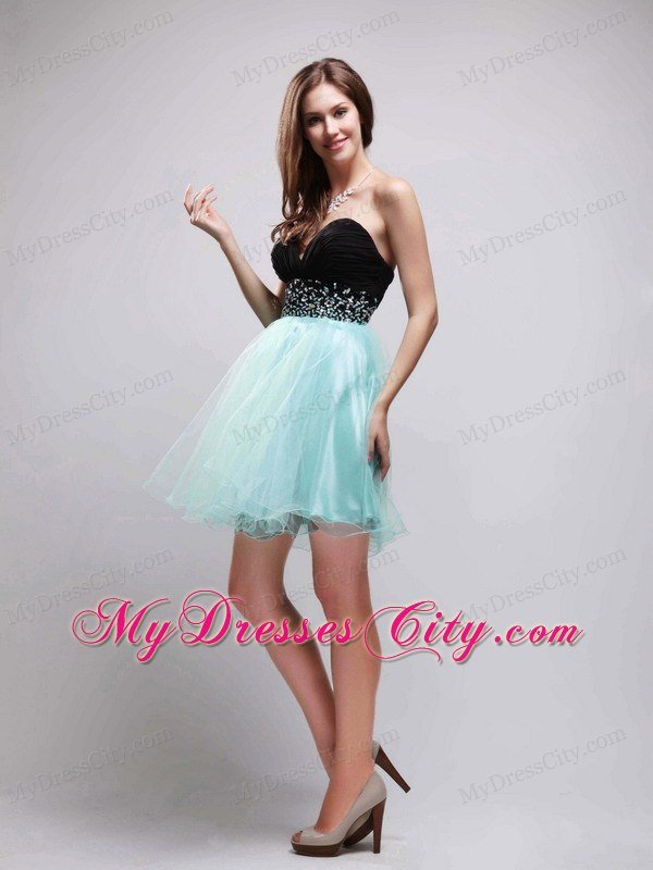 Organza Sweetheart Beaded Black and Apple Green Prom Dresses