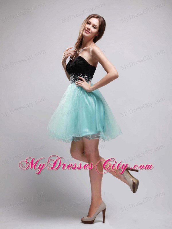 Organza Sweetheart Beaded Black and Apple Green Prom Dresses