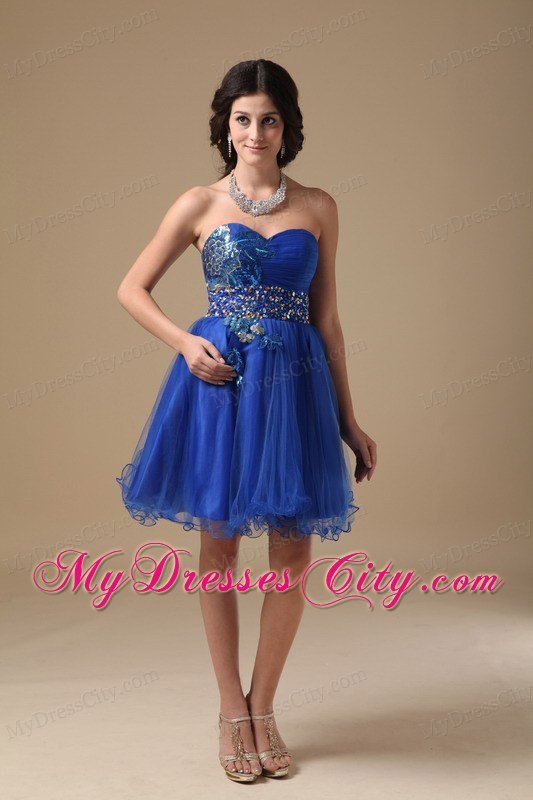 Beaded Sweetheart Royal Blue Organza Prom Dressed for Girls