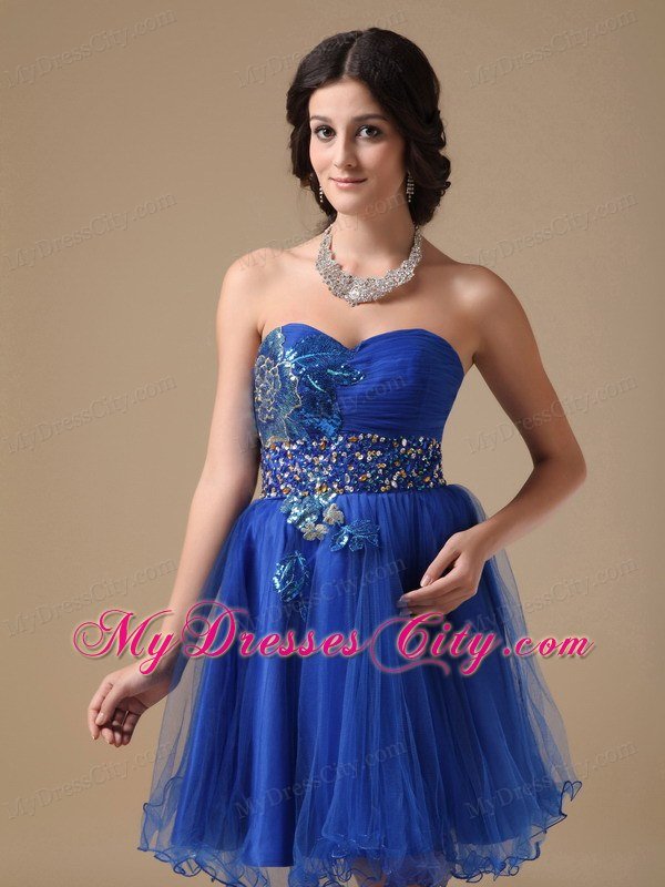 Beaded Sweetheart Royal Blue Organza Prom Dressed for Girls