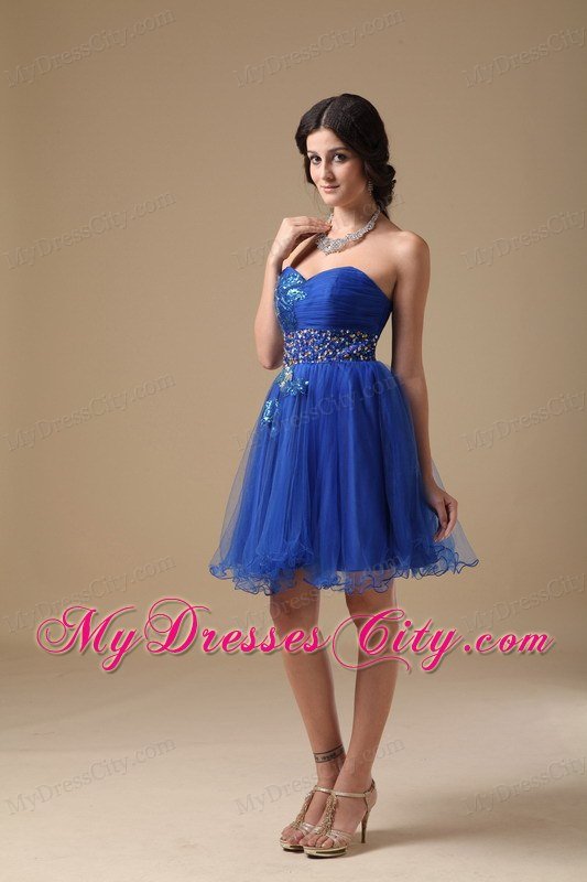 Beaded Sweetheart Royal Blue Organza Prom Dressed for Girls