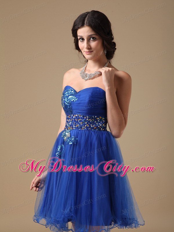 Beaded Sweetheart Royal Blue Organza Prom Dressed for Girls