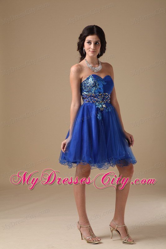 Beaded Sweetheart Royal Blue Organza Prom Dressed for Girls