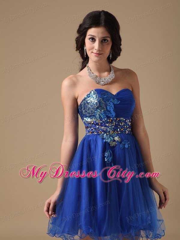 Beaded Sweetheart Royal Blue Organza Prom Dressed for Girls