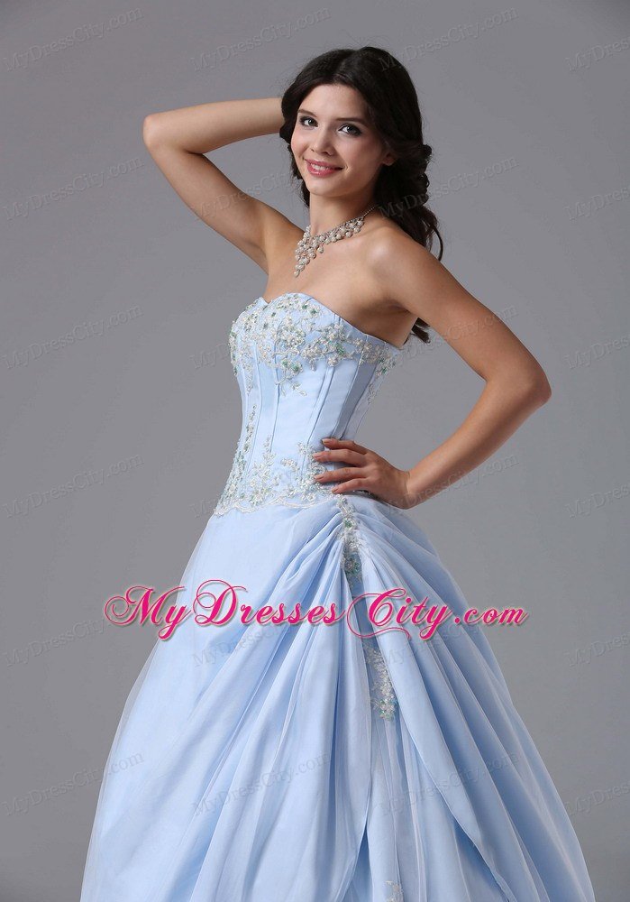 Appliques A-line Sweetheart Light Blue Prom Gowns for Women