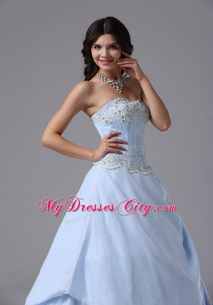 Appliques A-line Sweetheart Light Blue Prom Gowns for Women