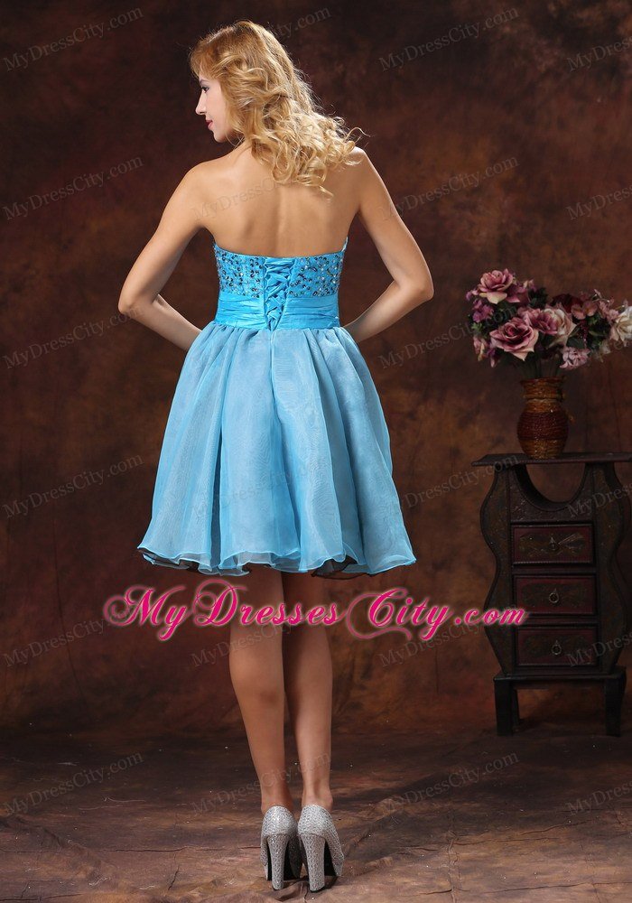 Beaded Organza Sweetheart Baby Blue Short Prom Dresses