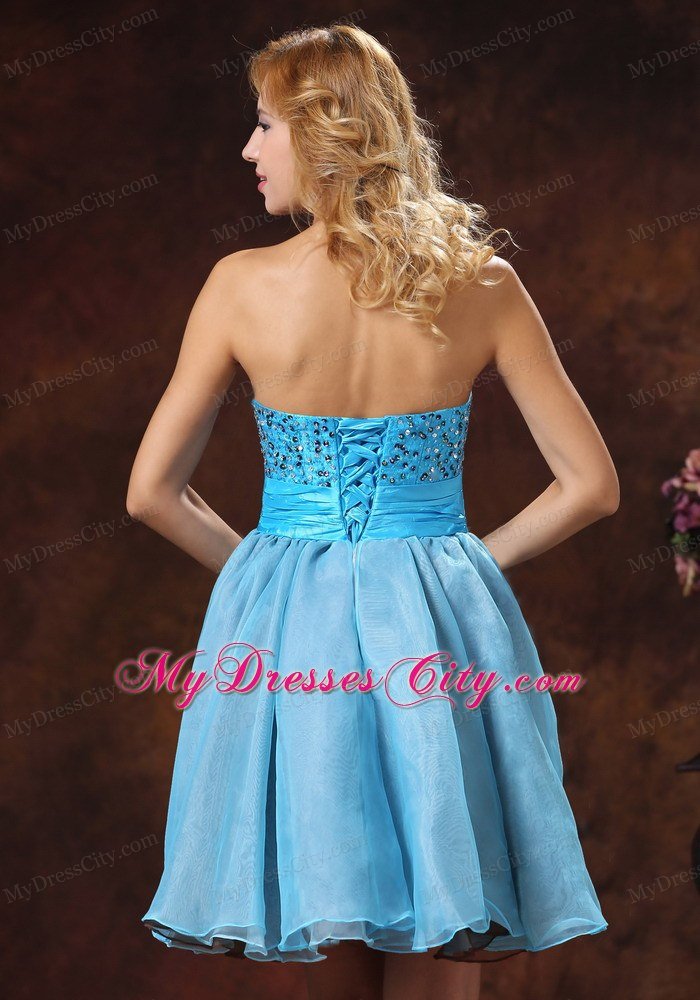 Beaded Organza Sweetheart Baby Blue Short Prom Dresses