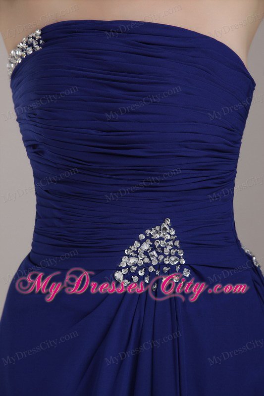 Peacock Blue Strapless Court Train Beading Ruches Dress For Prom