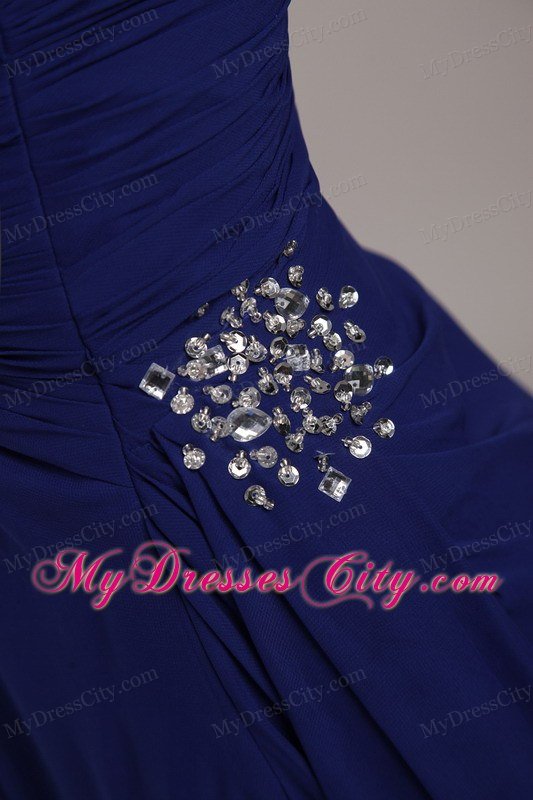 Peacock Blue Strapless Court Train Beading Ruches Dress For Prom